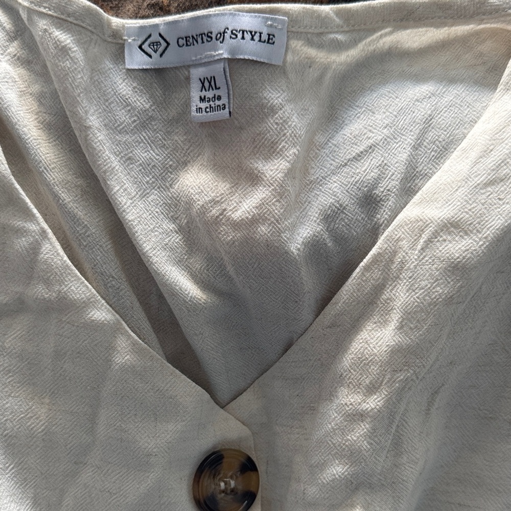 XXL Ivory Linen Blend Shirt Dress Short Sleeve Plus Size Cottagecore lightweight - Picture 9 of 11